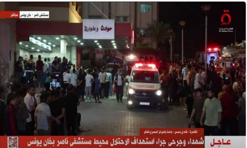 مجزرة جديدة : قصف الاحتلال محيط مستشفى ناصر بخان يونس تخلف 33 شهيدا حتى الآن